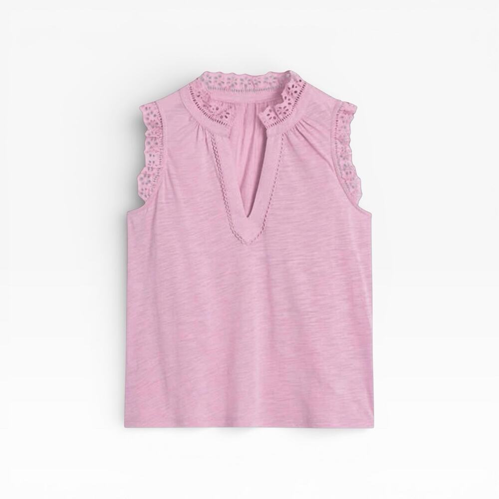 Boden Aria Broderie Trim V-Neck Sleeveless Top in Lavender - Size 8 (Medium)
